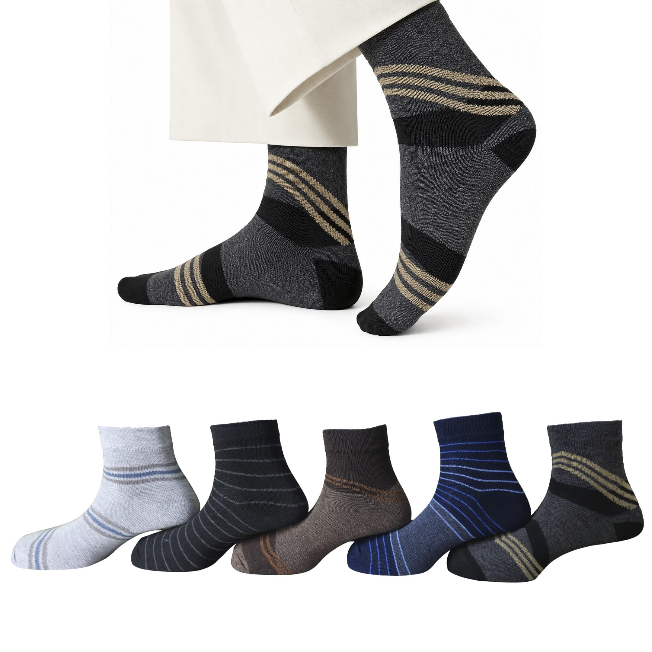Unisex Crew/Ankle Socks, Lines Design, Multicolour-picture-17