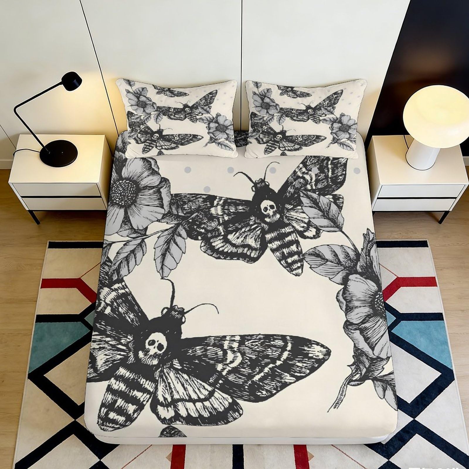 Jqzkxnhpbr Style-9 3D Printed Moth Skull Fitted Sheet Microfiber Soft Bed Cover For Bedroom Decor Mattress Protection Dustproof 90X200x25cm