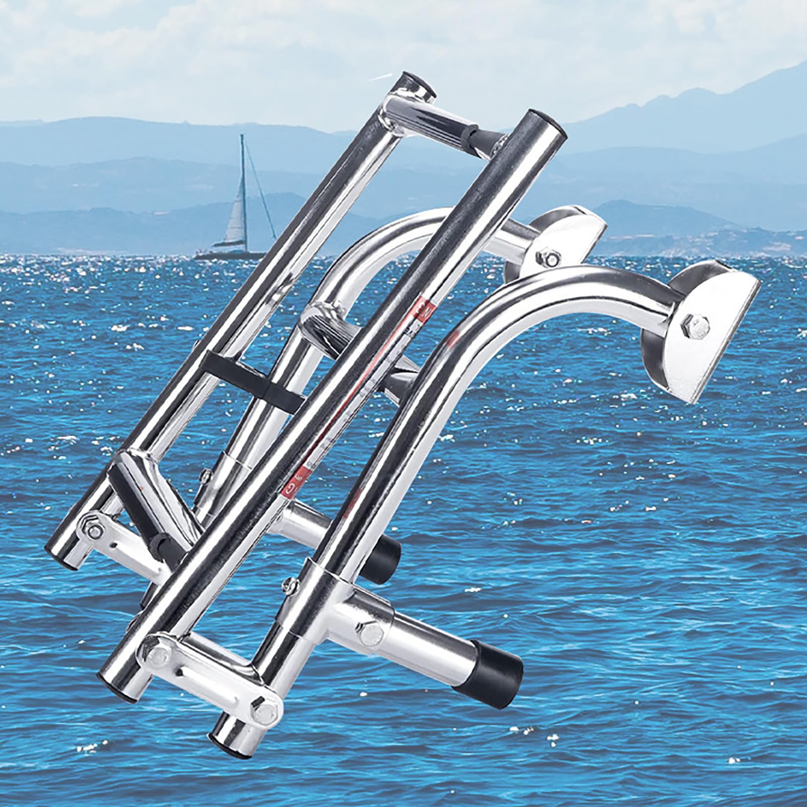 JXYQ Pontoon Boat Ladder, Stainless Steel 3/4 Step Telescoping Boat Boarding Ladder with Wide Steps, Folding Boat Swim Ladder, Dock Ladder with Hand Railings,Silver,4 Step (Silver 4 Step)
