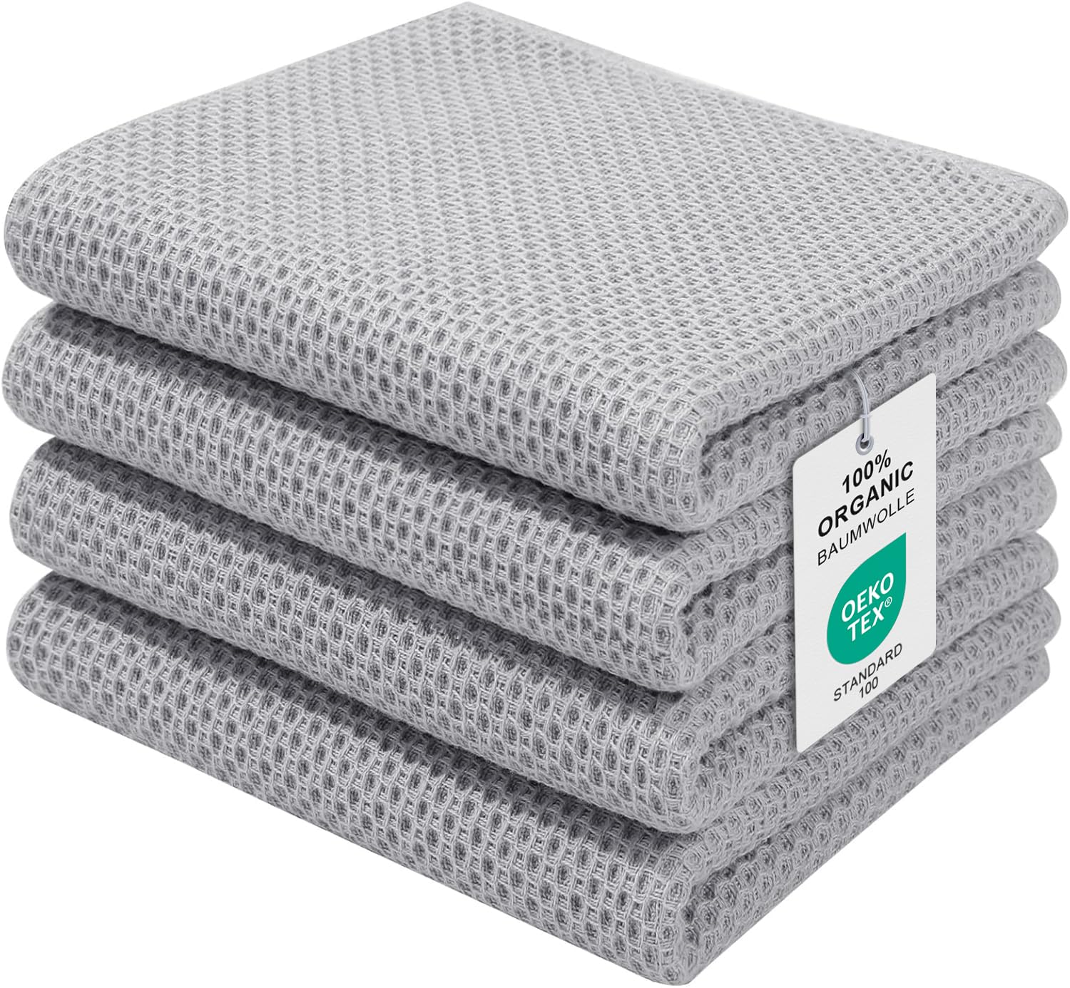Moosfor Geschirrtücher 100% Baumwolle, 4er Set 32 x 72 cm, Weiche Geschirrhandtücher Küchenhandtücher Saugfähig Küchentücher Dicke Premium Geschirrtuch Spüllappen Putzlappen, Hellgrau