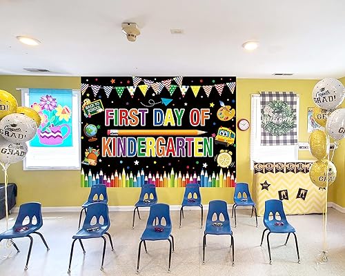 Miniatura 2 de Pancarta de fondo para el primer día de jardín de infantes, grafiti colorido, primer día de escuela, cartel de bienvenida de regreso a clases,