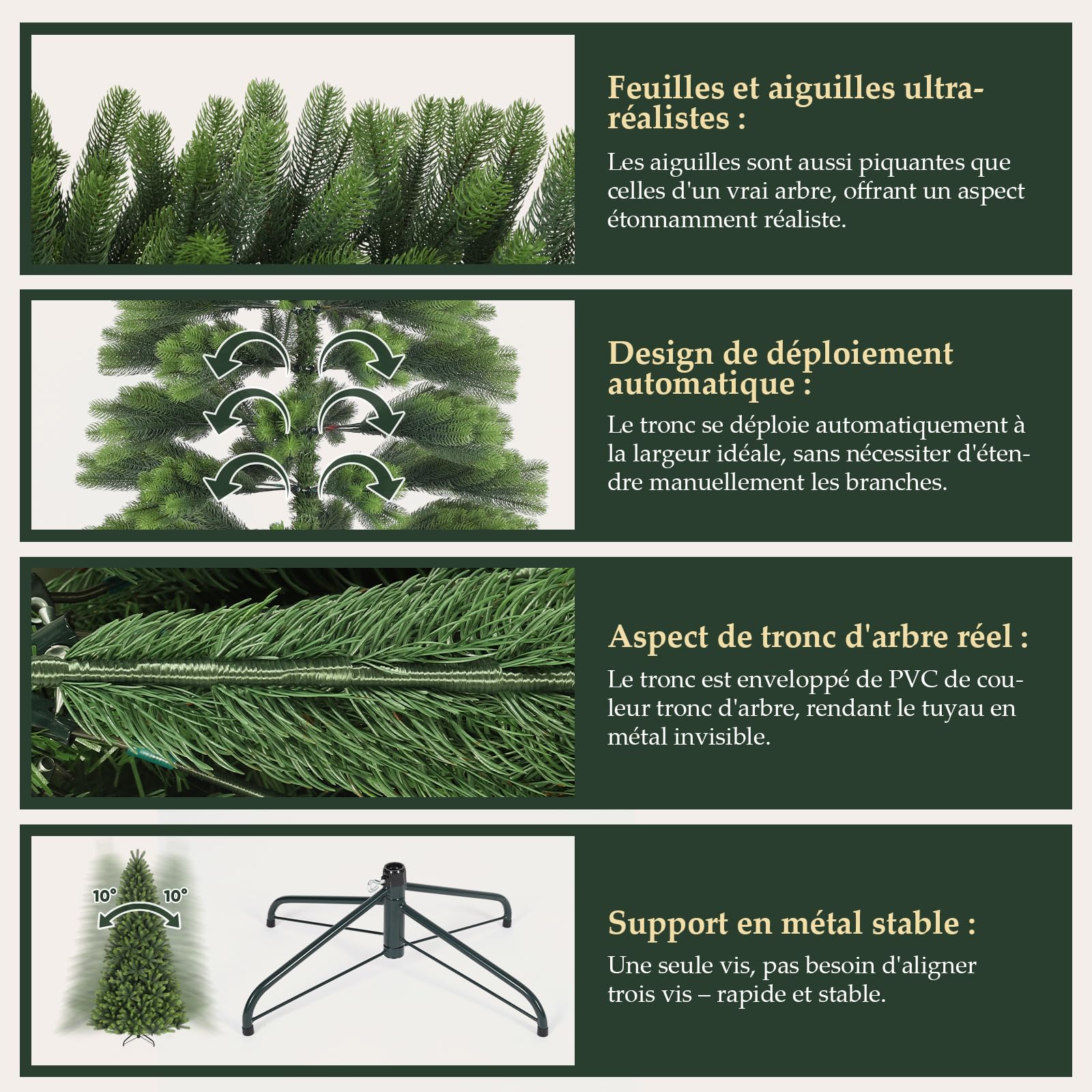 SALCAR Sapin de Noël Artificiel 100% polyéthylène moulé par Injection, 180 cm, avec 762 Pointes de Branches en polyéthylène, Sapin Nordmann élégant, Gants et Support en métal