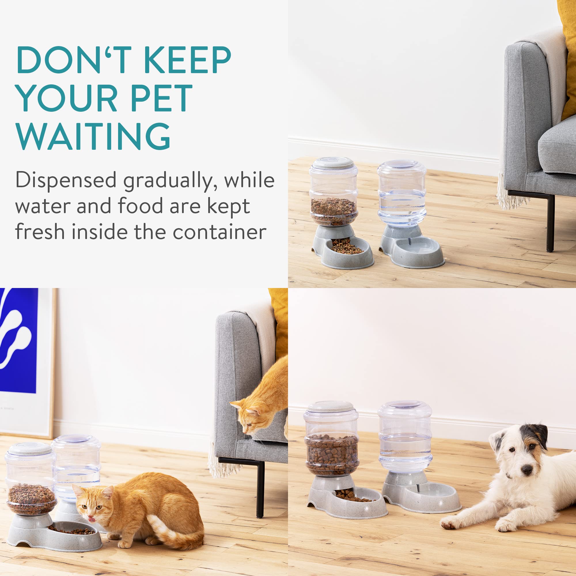 Navaris Set 2X Dispenser Automatico Cibo Acqua - Distributore Crocchette Cani Gatti 3,8L - Senza Batterie - Distributori Erogatori Animali Domestici