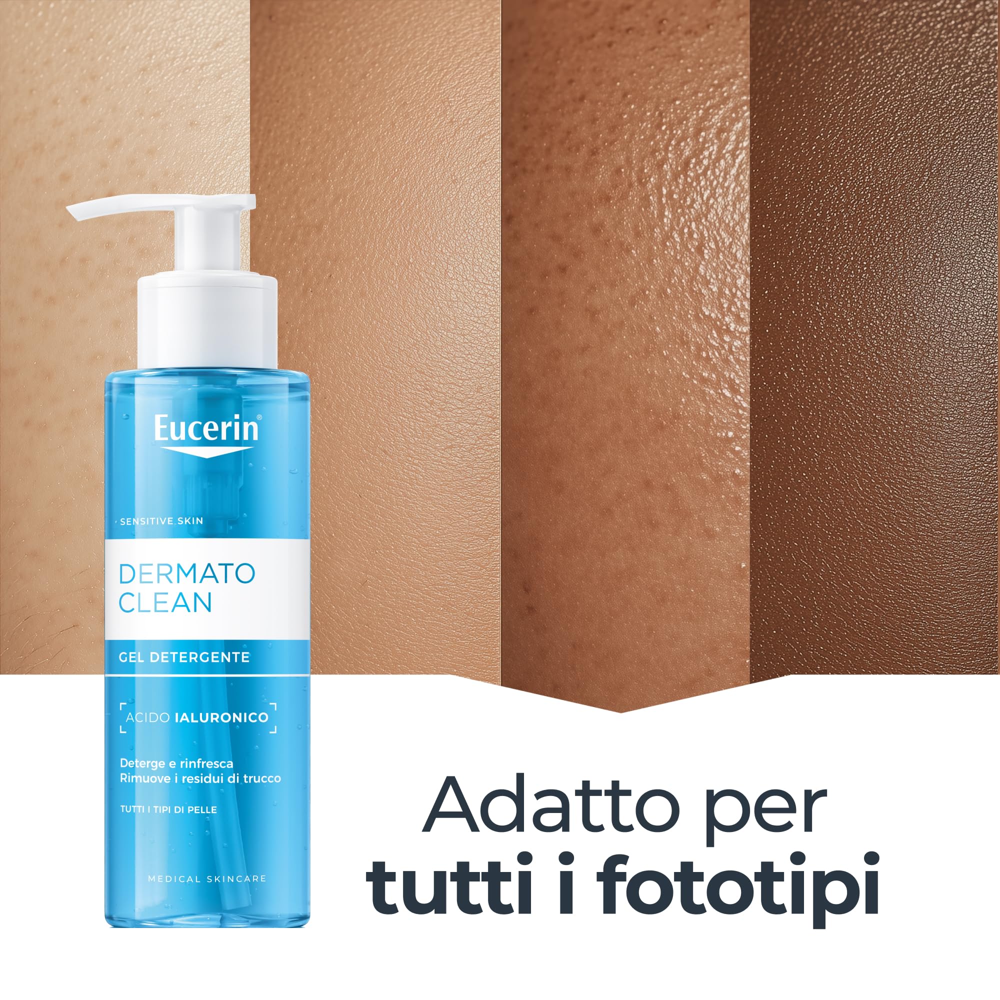 Eucerin DermatoClean Gel Detergente Viso 200 ml, Foaming cleanser idratante e rinfrescante, Struccante viso con Acido Ialuronico, Senza profumo, Per tutti i tipi di pelle, anche sensibile