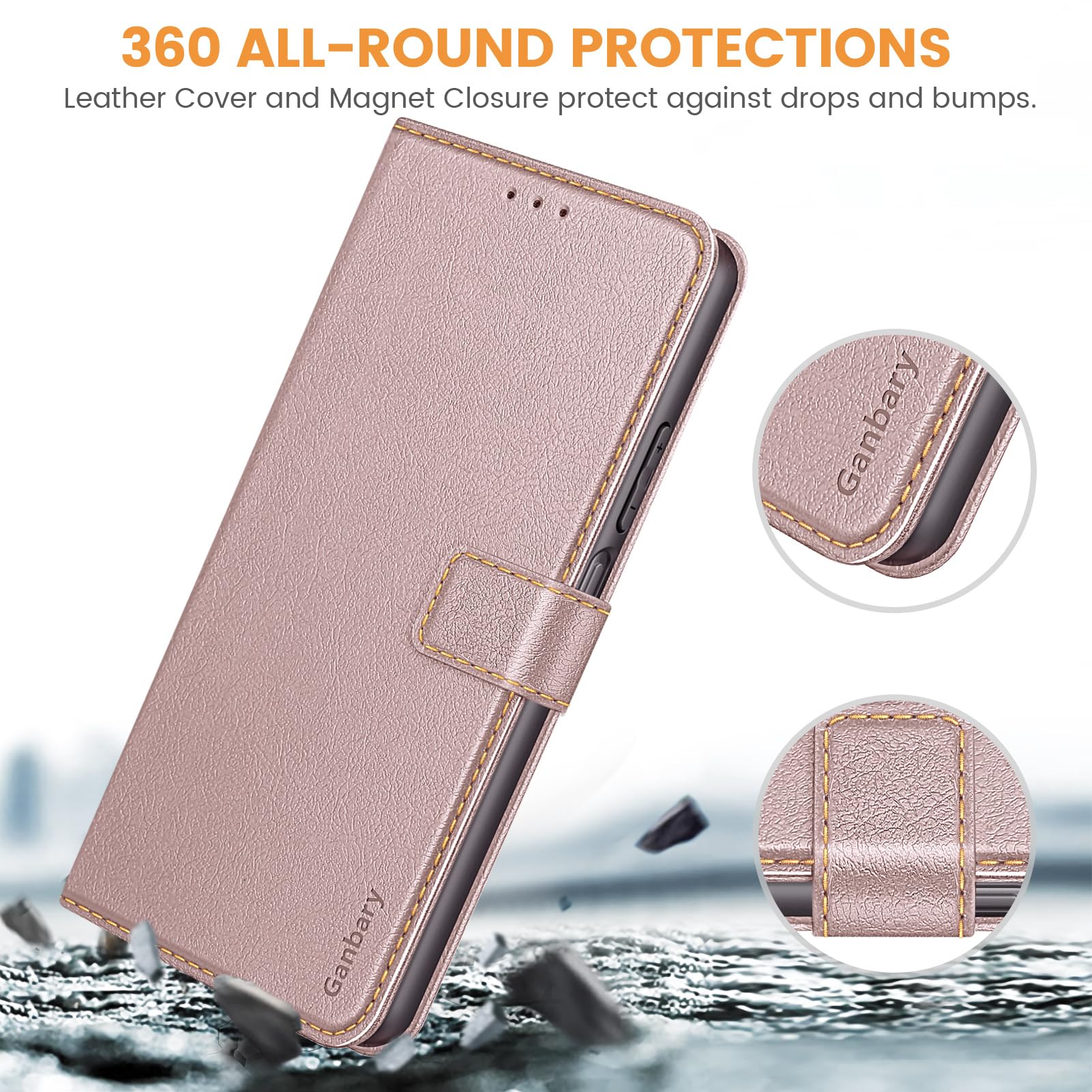 Ganbary Etui do Xiaomi Redmi 13C / Poco C65, [Etui ze skóry PU Premium] [Etui z klapką], etui ochronne do Redmi 13C / Poco C65 - różowe złoto