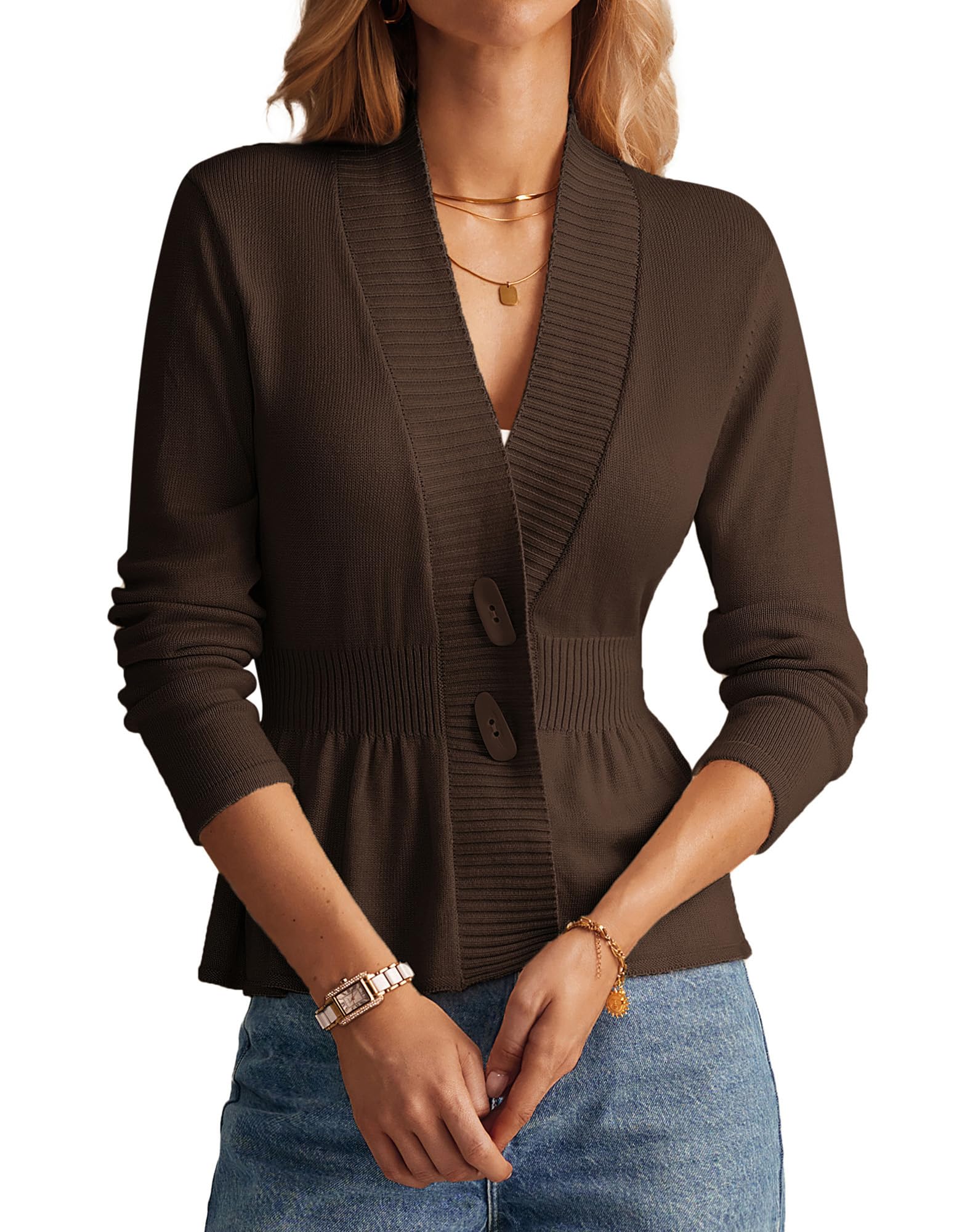 GRACE KARIN Women Cardigan Sweaters 2025 Fall Long Sleeve Cropped Sweater Coat Trendy Button Front Peplum Tops Lightweight