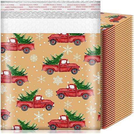 Tenceur 50 Pcs Christmas Poly Bubble Mailers