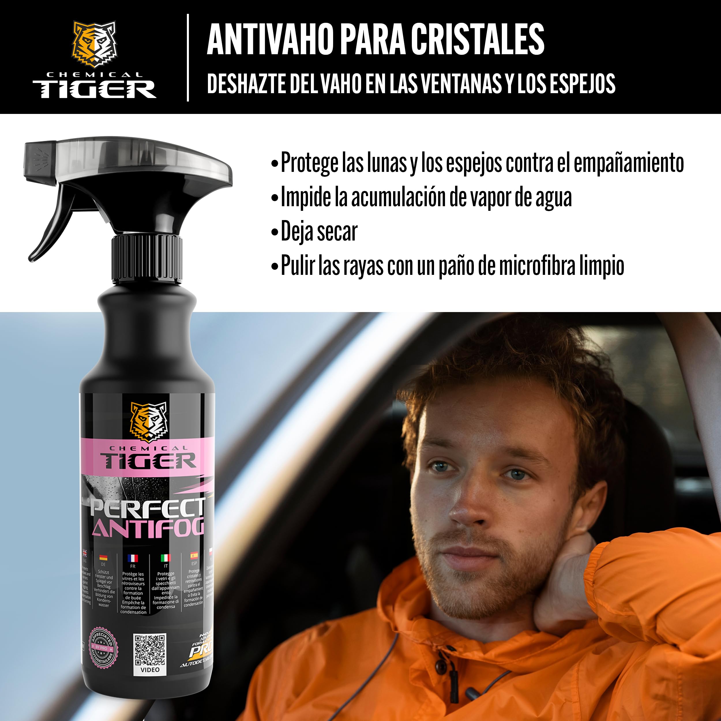 Spray antivaho para gafas, parabrisas de automóviles - Antivaho para ventanas, espejos retrovisores y laterales - Limpiador de espejos, visibilidad clara - PERFECT Antifog 500 ml
