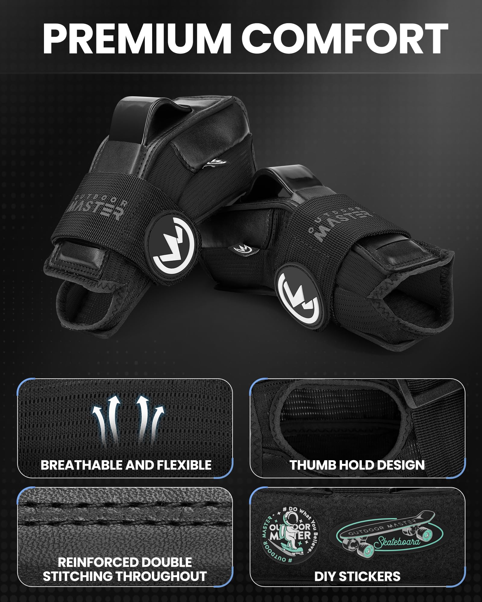 OutdoorMaster Wrist Guards for Snowboarding, Skating, Skateboarding, Impact Resistant Wrist Brace with Splints and Adjustable Strap, Wristsaver Wrist Support Protective Gear for Adults/Youth (1 Pair)