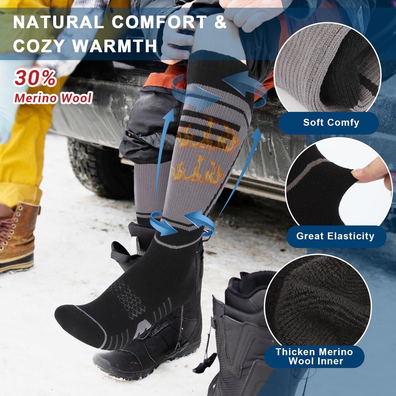 2 Pares Calcetines Esqui Lana Merino, Calcetines de Esquí Hombre y Mujer para Esquiar, Snowboard y Deportes de Invierno al Aire Libre