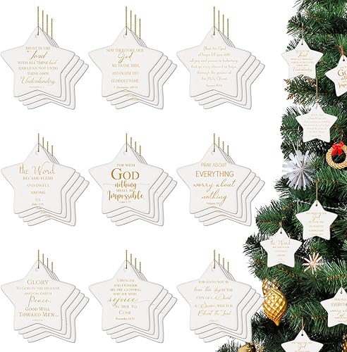 Adorno colgante de estrella cristiana, adorno de cerámica con versículo bíblico, regalo religioso, incluye adorno de estrella cristiana con bolsa de