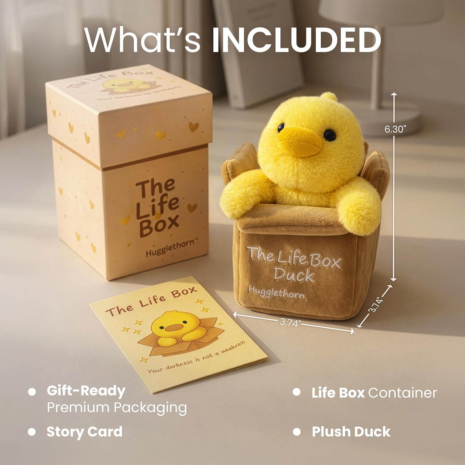 Life Box Duck - Emotional Support Duck Plush for Adults & Teens, Weighted Duck Stuffed Animal Gift with Story Card & Gift Box, Thoughtful Duck for New Beginnings, Graduation, New Job, Moving
