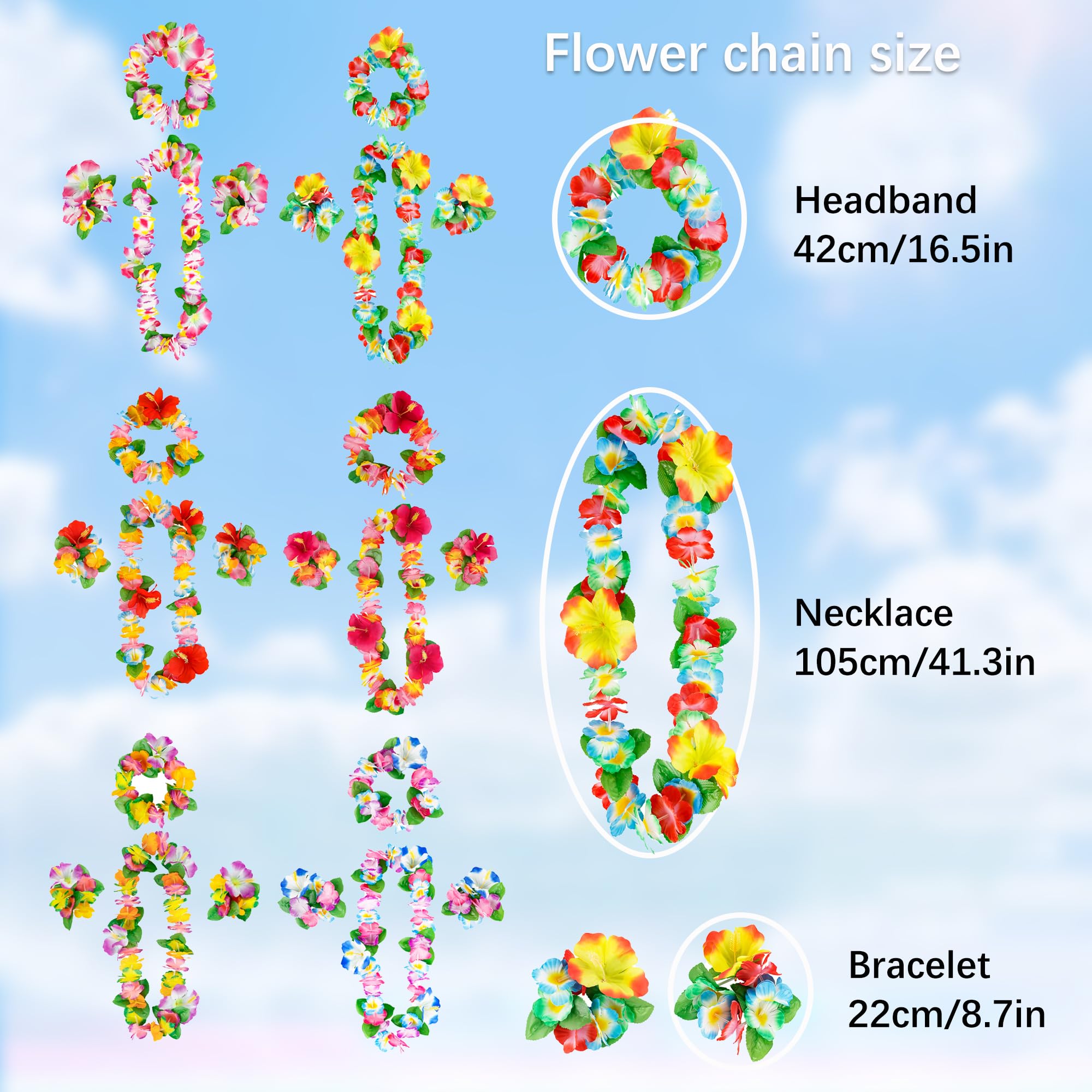 duoyif Hawaii Flower Necklace Hawaiian Garland Necklace Flowers Bracelet Hawaiian Band Necklace Flowers for Carnival Hawaii Party Beach Football Cheerleading (Orange/Red B) - Image 3