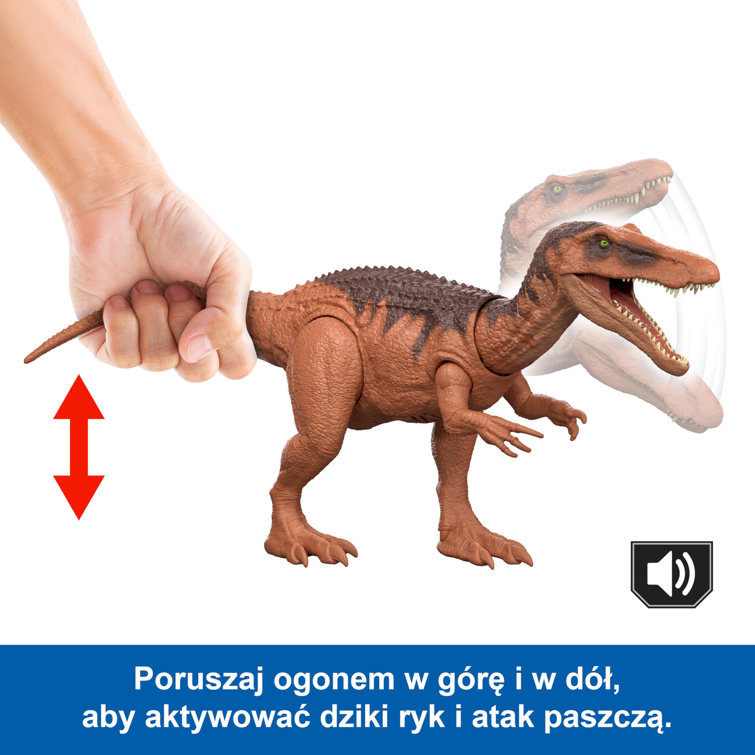Mattel Jurassic World: Odrodzenie Barionyks Ryczący dinozaur Figurka z wielokierunkowym atakiem i dźwiękiem, do ustawiania w różnych pozach, zabawka dinozaur dla dzieci, zabawa wirtualna, JGC79