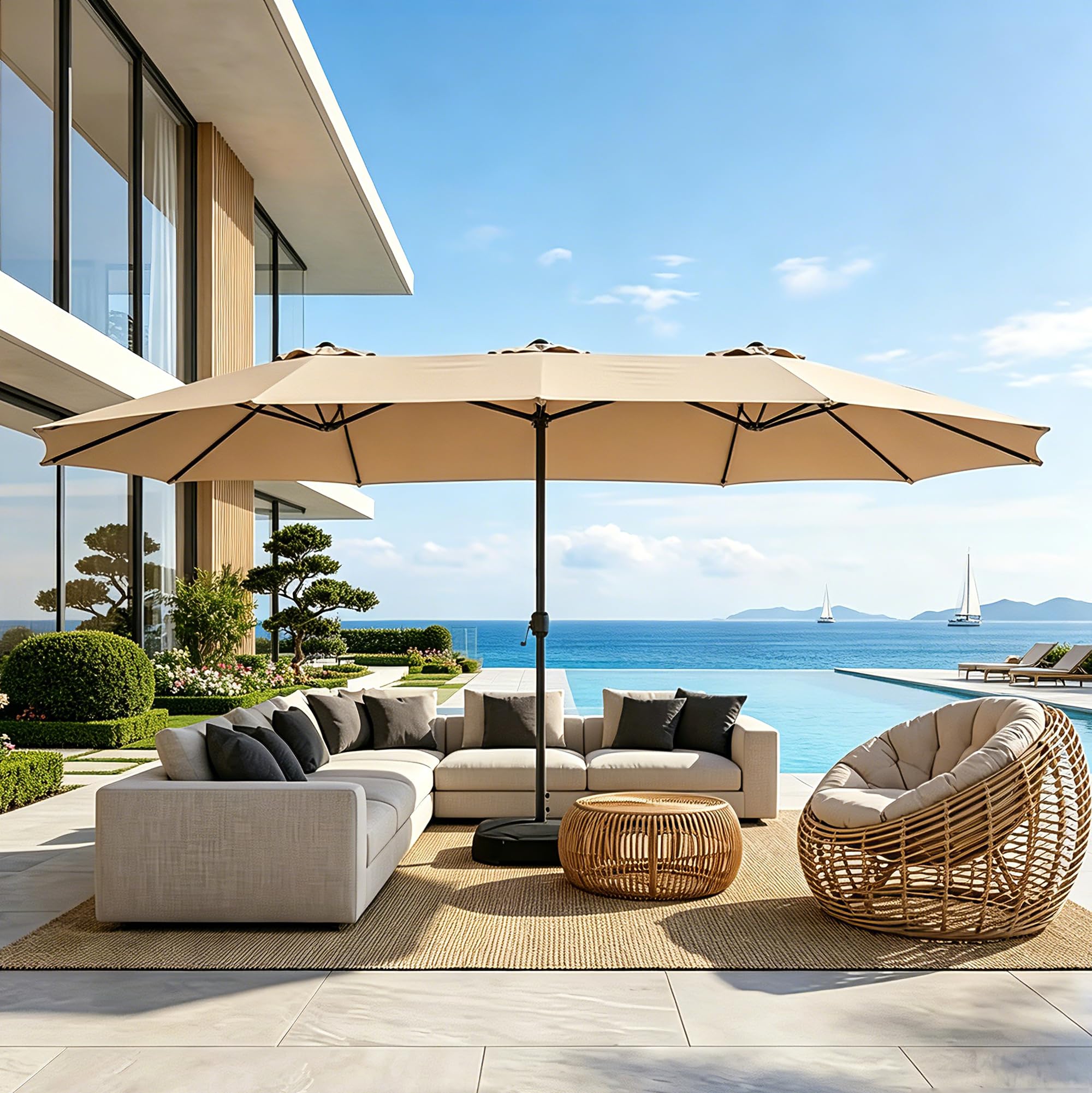 Bigroof 15ft Patio Umbrella with Base
