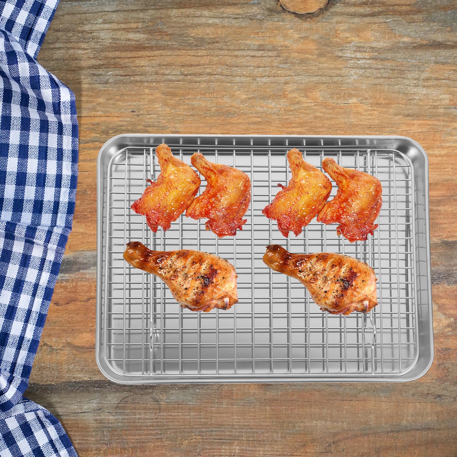 Lurrose Set 1 Teglia da Forno in Acciaio Inossidabile con Rete per Cottura e Raffreddamento, Dimensioni 31,5x24,5x2,5cm, per Forni Domestici e Barbecue