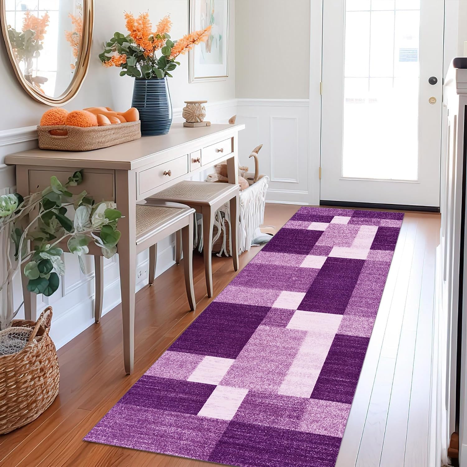 Tapis de couloir, cuisine, lavable, antidérapant, 100 x 300 cm de long, violet, tapis de cuisine, de couloir, salon, chambre à coucher, vendu au mètre, personnalisable