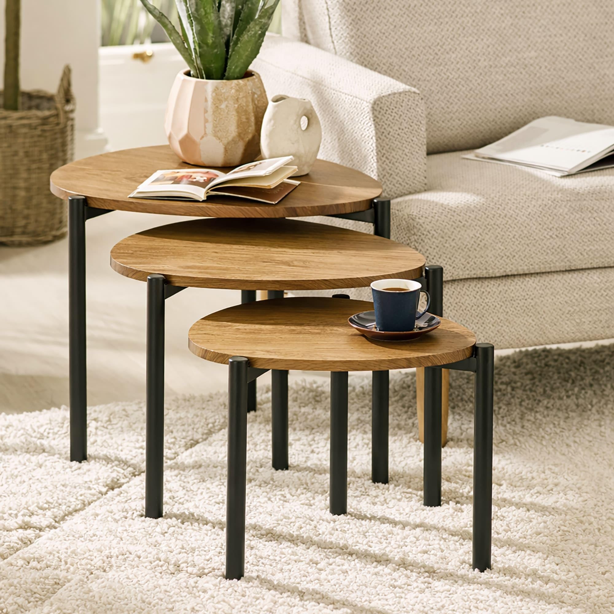 Julian Bowen Lorette Oak Effect Teardrop Nest of 3 Side Tables