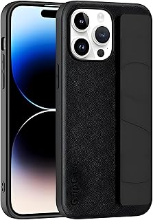 جراب حماية بحامل معصم جلد مصنوع من الجلد الصناعي وغطاء من بلاستيك بولي كربونات وبولي يوريثين مقاوم للحرارة، جراب بحماية كاملة بتصميم أنيق وعصري متوافق مع آيفون 13 برو ماكس من نيكست ستور (أسود)