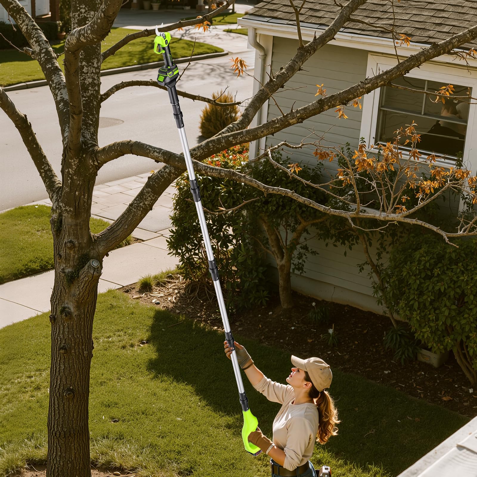 AOKIA 6 Zoll Mini Kettensäge mit Teleskopstange & 33 mm Elektro Gartenschere, 4-in-1 Gartenwerkzeug Set mit 2 x 2000mAh Batterien, Maximale Reichweite bis 4,5 m, 30 ml Öltank