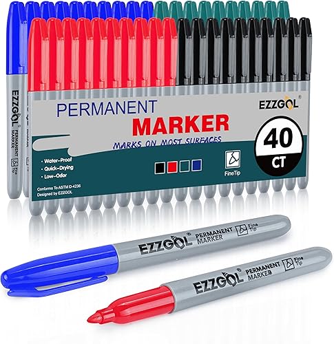 Marcadores permanentes multicolor a granel, paquete de 40 marcadores permanentes de punta fina, marcadores impermeables, manchas de alta calidad