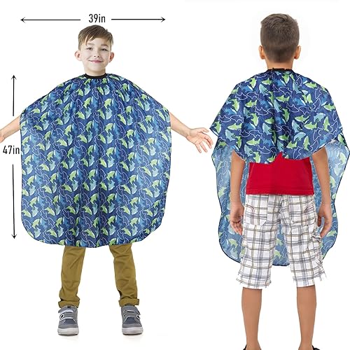 Miniatura 15 de Capa de peluquería para niños con cepillo para el cuello, capa profesional de corte de pelo con cierre a presión ajustable