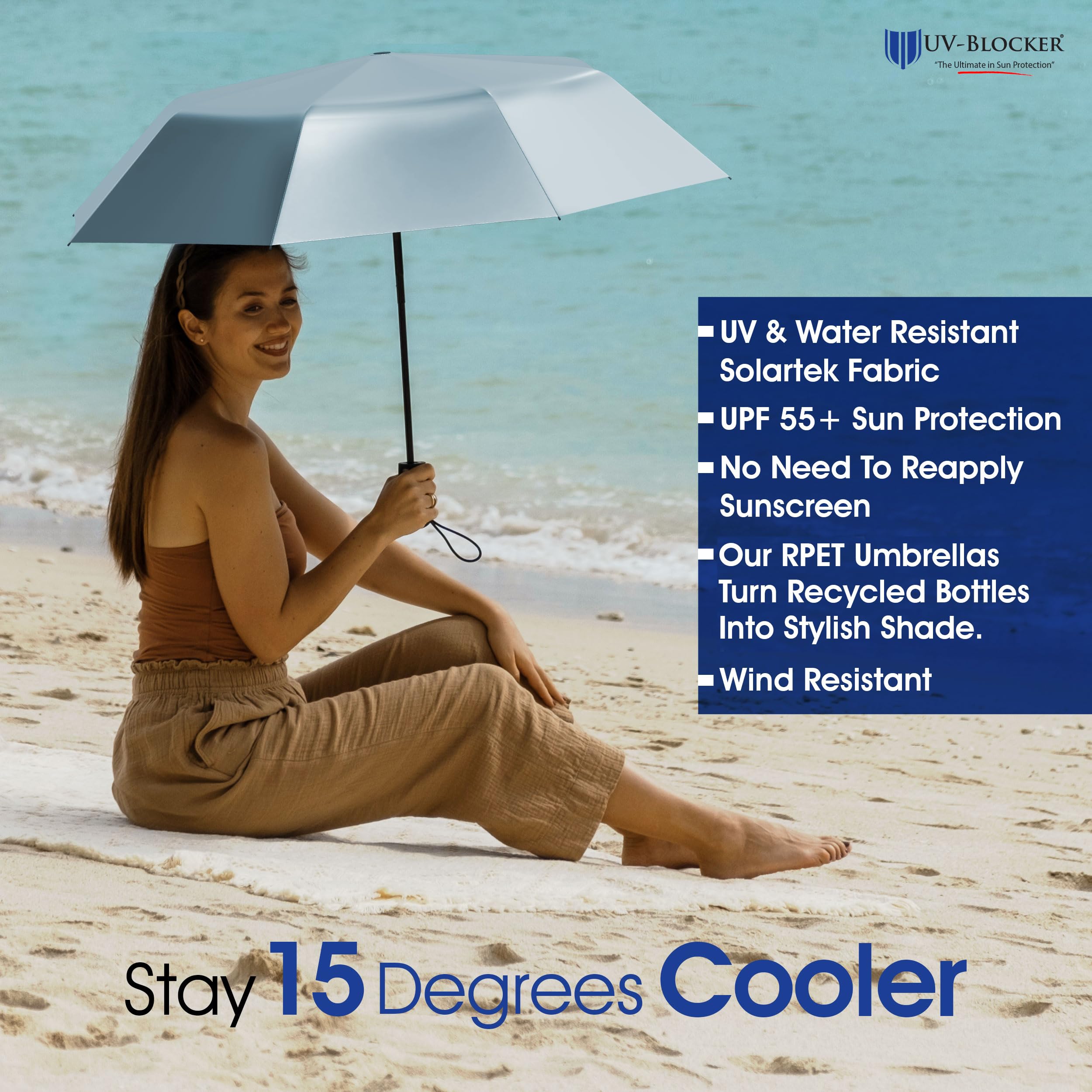 UV-Blocker Sun Umbrella UV Protection Travel Sun Protection - Auto Open, Windproof Sun Umbrella with 55+ UPF, UV Protection