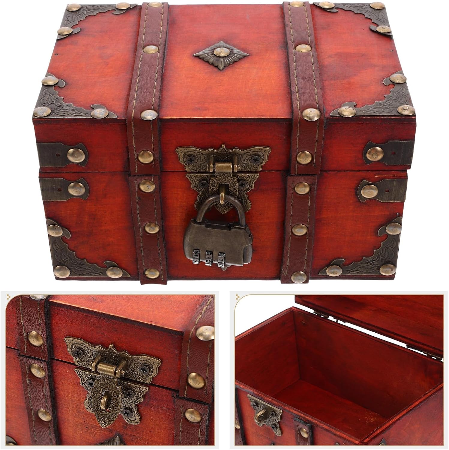 Wooden Vintage Box with Jewelry Lock Chest Treasure for Keepsakes