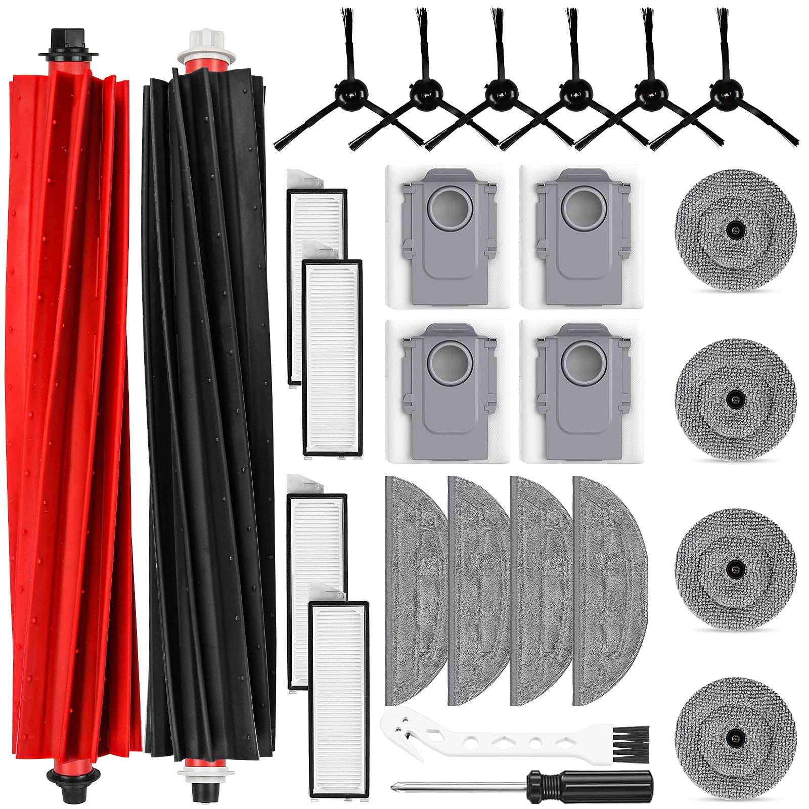 26 Stück Zubehör für Roborock S8 MaxV Ultra Saugroboter, 2 Hauptbürste 4 Staubbeutel 4 Wischtücher 4 Seitenwischer 4 Filter 6 Seitenbürsten 1 Reinigungsbürste 1 Schraubendreher