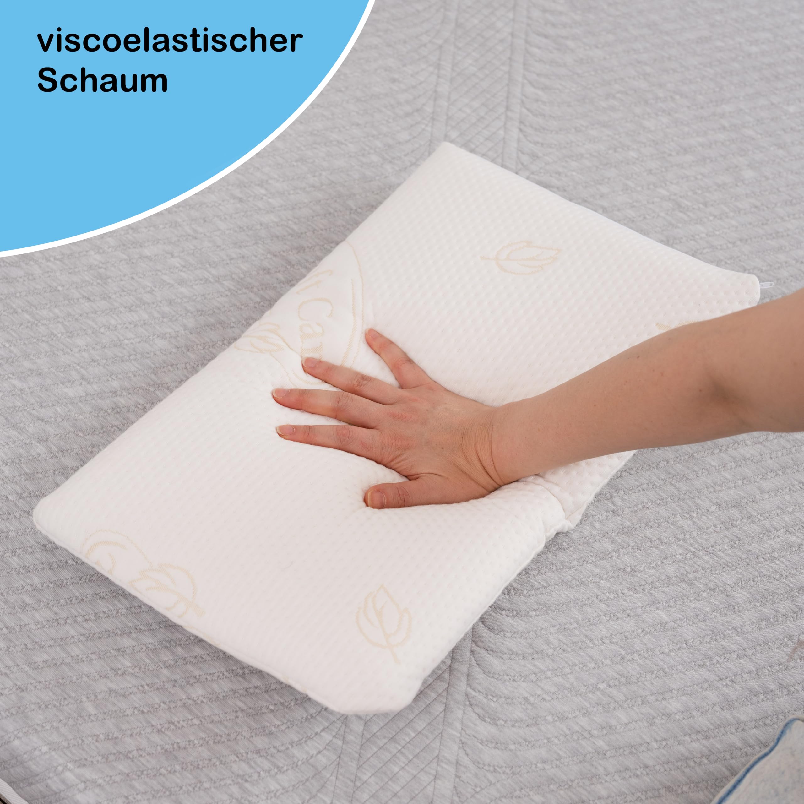 Poduszka dla dzieci od 2 lat 43 x 25 x 6 cm - Ergonomiczna poduszka dziecięca z pianki żelowej Visco. Optymalnie pasuje do wszystkich łóżeczek dziecięcych. Idealny również jako towarzysz