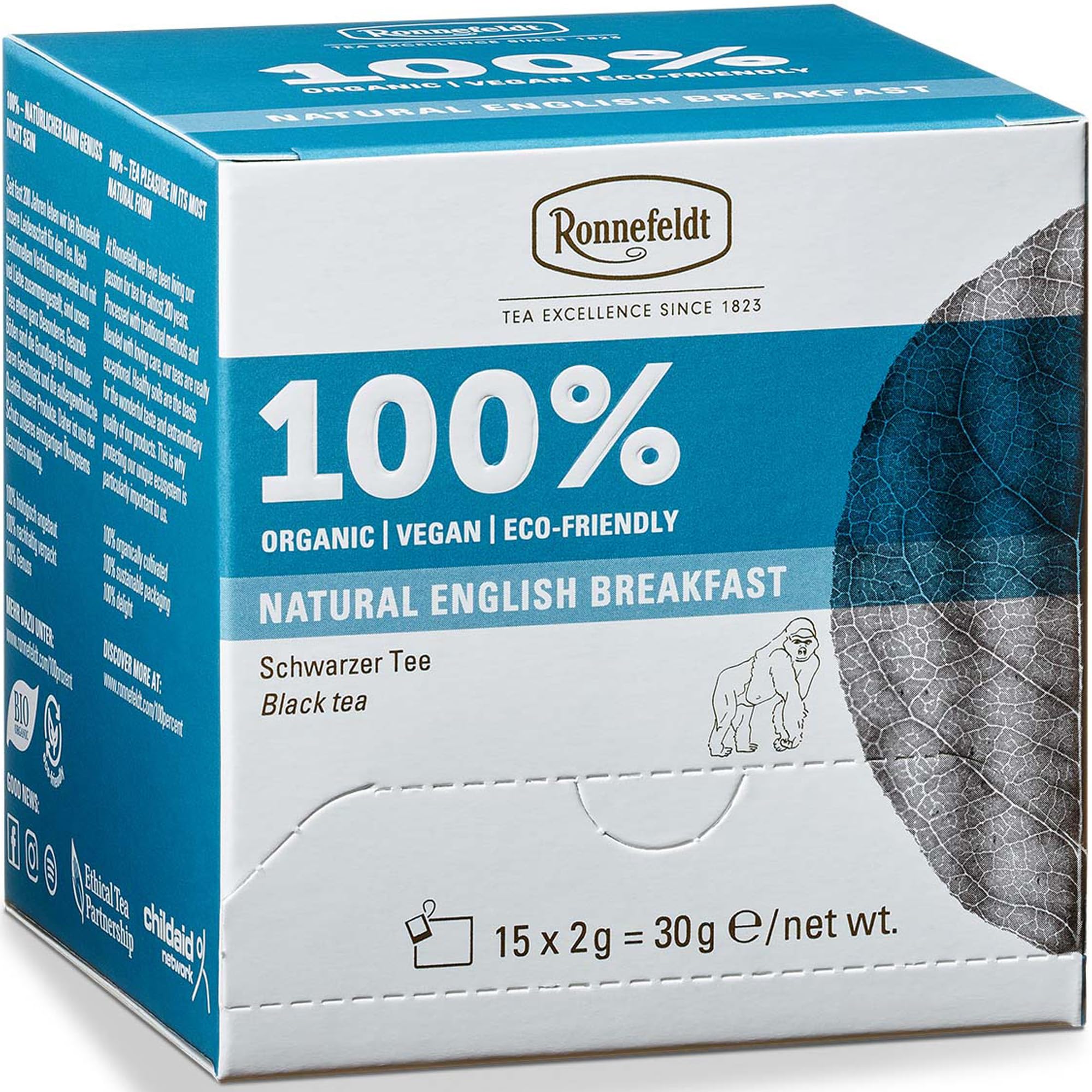 Ronnefeldt100% Natural English Breakfast – German Black Tea – Bold & Smooth Morning Blend – Caffeine Boost – Loose Leaf in 15 Individually Wrapped Bags