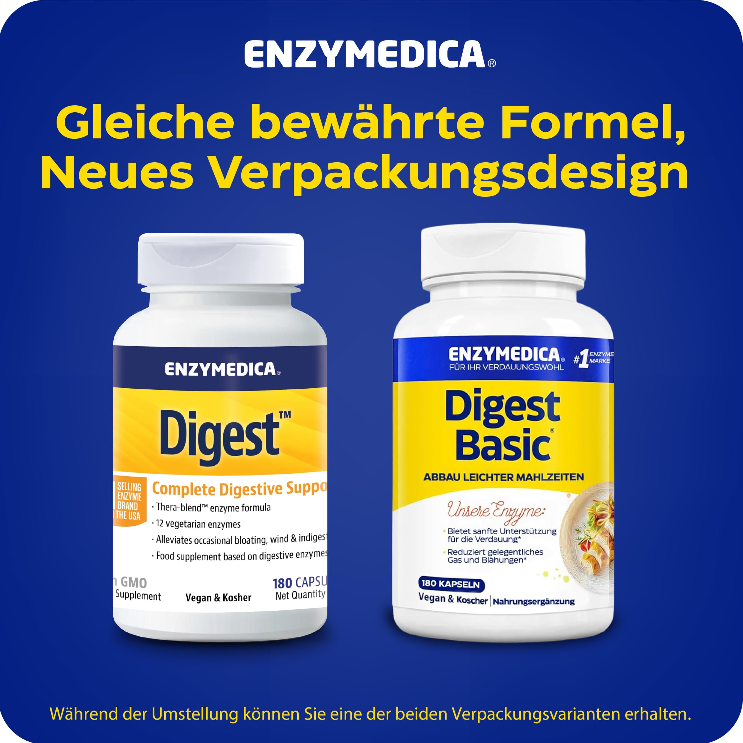 Enzymedica Digest Basic, Enzymformel, reduziert Blähungen und Völlegefühl, verbessert die Nährstoffaufnahme und Energie, glutenfrei, milchfrei, 180 Kapseln