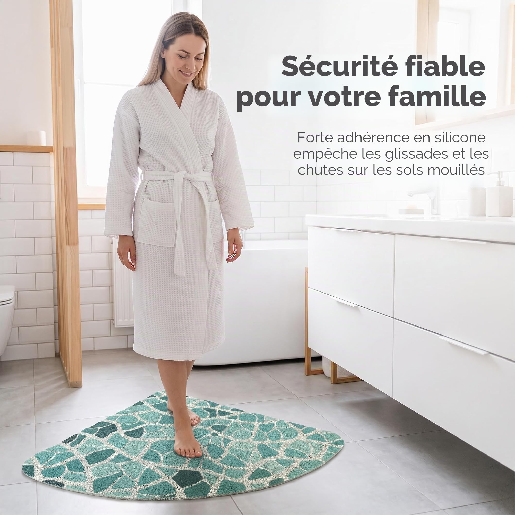Tapis de douche d'angle antidérapant anti-moisissure, 70 x 70 cm Tapis de douche triangulaire en loofa pour l'intérieur de la douche, Tapis de douche quadrant en PVC souple avec évacuation pour