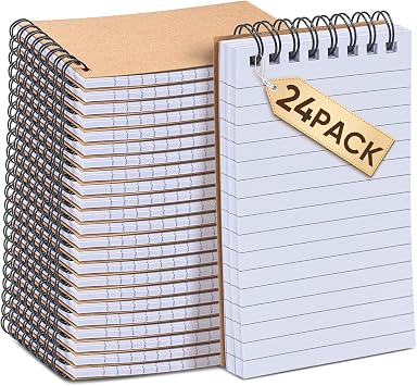 deli Kraft Pocket Notebooks Set of 24, 3x5 Small Spiral Notebooks 80gsm Thick Paper No Bleed, 360 Lies Flat Mini Notepads, 100 Pages Lined Journal for Work School Home Office - Vintage Brown