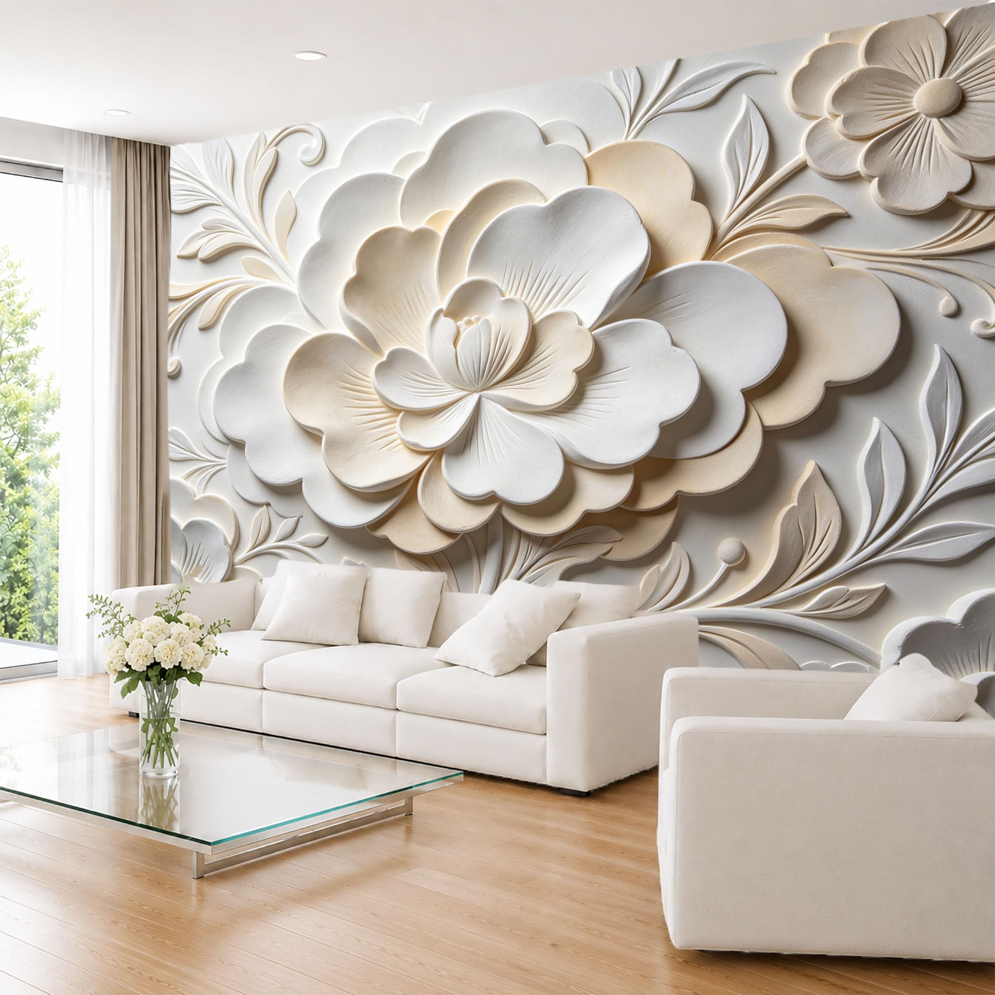 Papel Pintado Mural Gigante con Relieve De Yeso Falso 3D De 600 × 420 cm (Ancho X Alto). Papel Pintado Fotográfico No Tejido para Revestimiento De Paredes, Decoración De Paredes para Sala De Esta