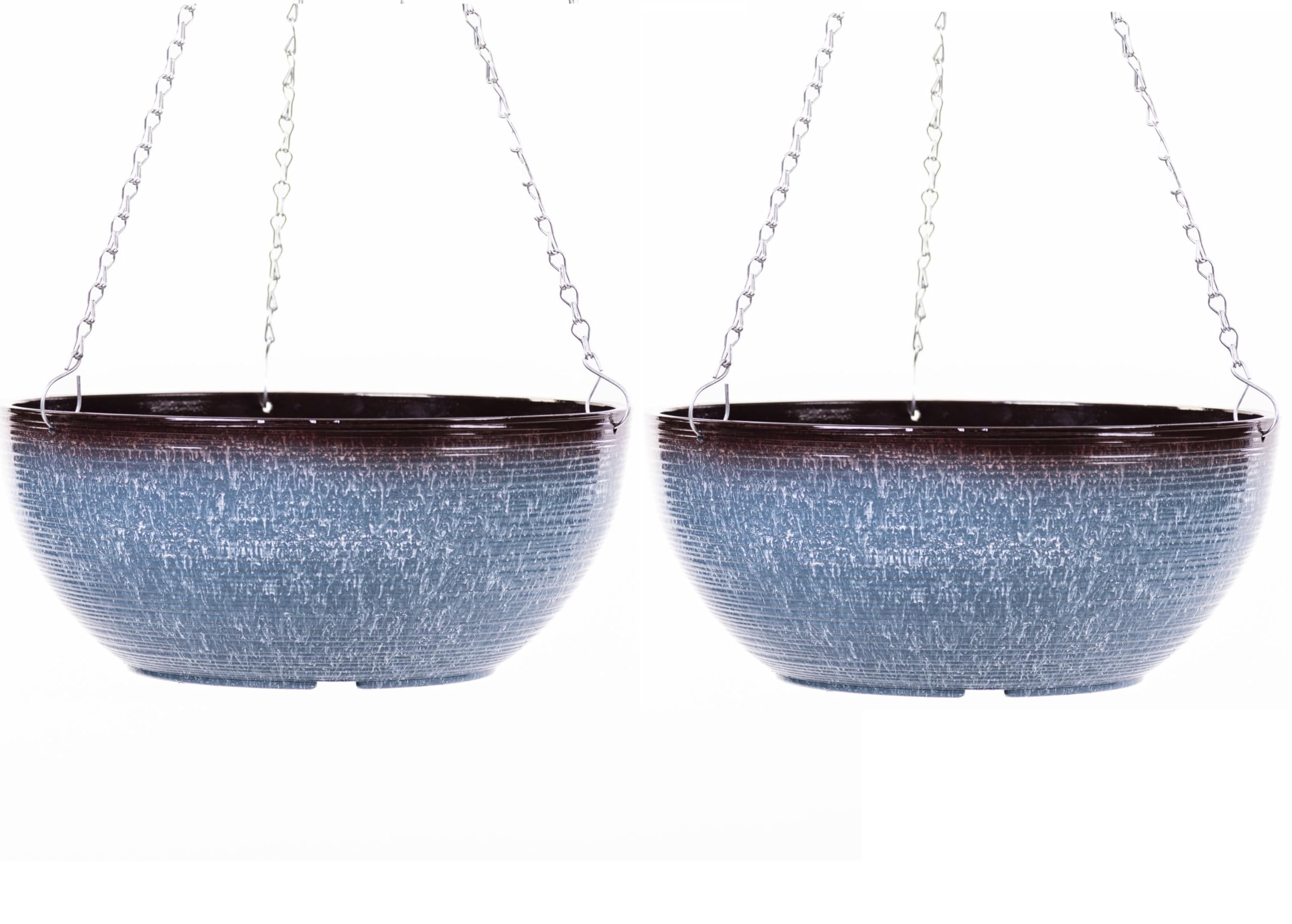 Garden Gear Blue Breeze Glazed Hanging Basket 35Cm – Uv & Frost Resistant Lightweight Planter & Metal Chain – Glaze Finish – Durable & Recycled Plastic Stone Blend (Hanging Basket X2)