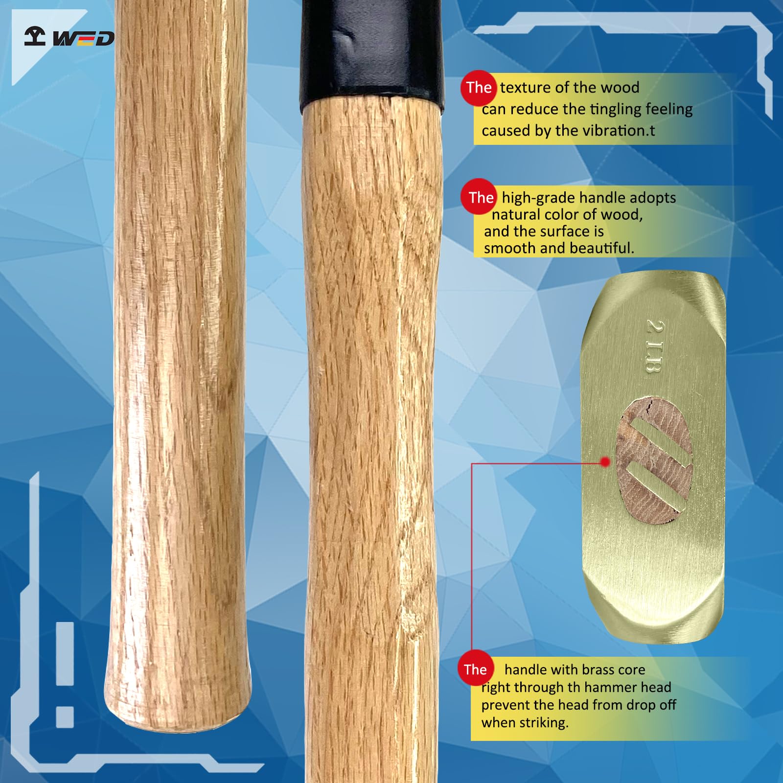 Martello In Ottone Per Saldatura WEDO Da 300 G, Con Manico In Legno - Ideale Per Rimuovere Scorie E Ruggine In Modo Sicuro