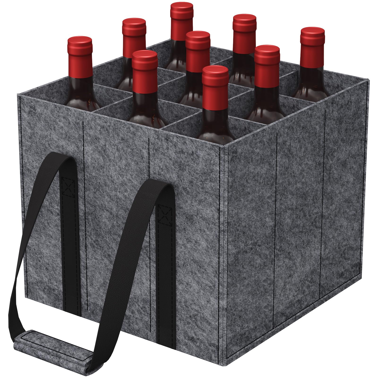 Lifewit Wine Bottle Carrier Bag, Reusable Storage Bag Holder with Handles, Gift Bags for Liquor, Champagne, Beer, Drinks, Water, Dark Grey, 9 Bottles, 1 Pack