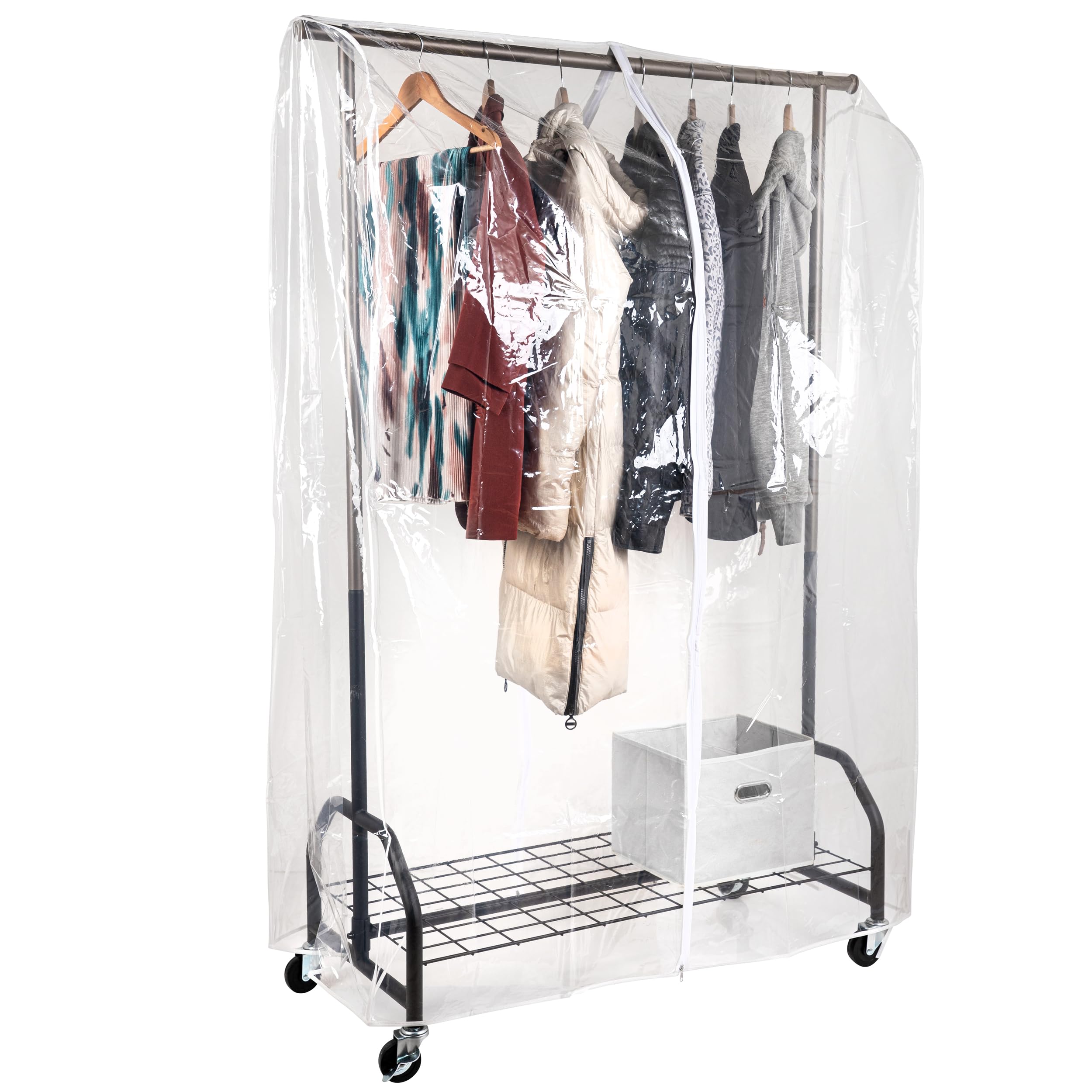 ONVAYA Kleiderständer mit Abdeckung | hohe Traglast | stabil | mit Rollen und Ablagefach | Abdeckhülle | Schwerlast | bis 100 kg | Metall/Kunststoff | anthrazit | 120 x 50 x 180 cm