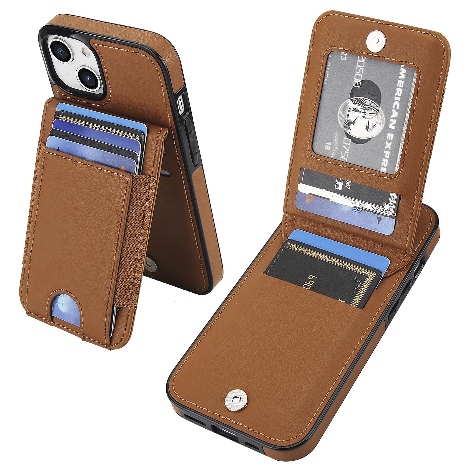KIHUWEY for iPhone 13/14 Case Wallet with Card Holder, Large Capacity RFID Blocking Flip PU Leather Kickstand Magnetic Clasp Shockproof Protection