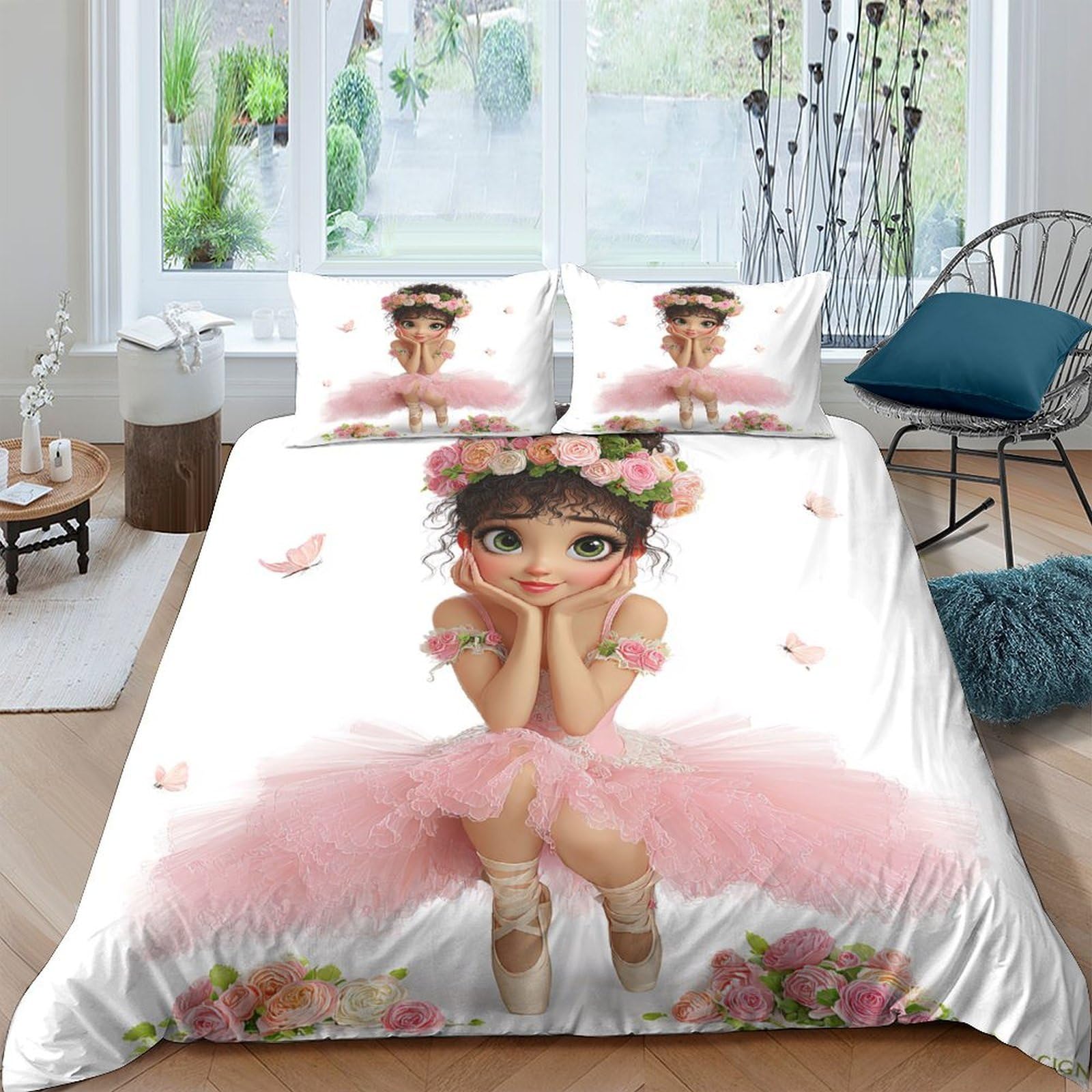 Ctjqhvkz Girls Style-9 3D Printed Ballerina Fitted Sheet Microfiber Pink Tutu Bed Cover Bedroom Decor Non Slip Easy Care Single（135X200cm）