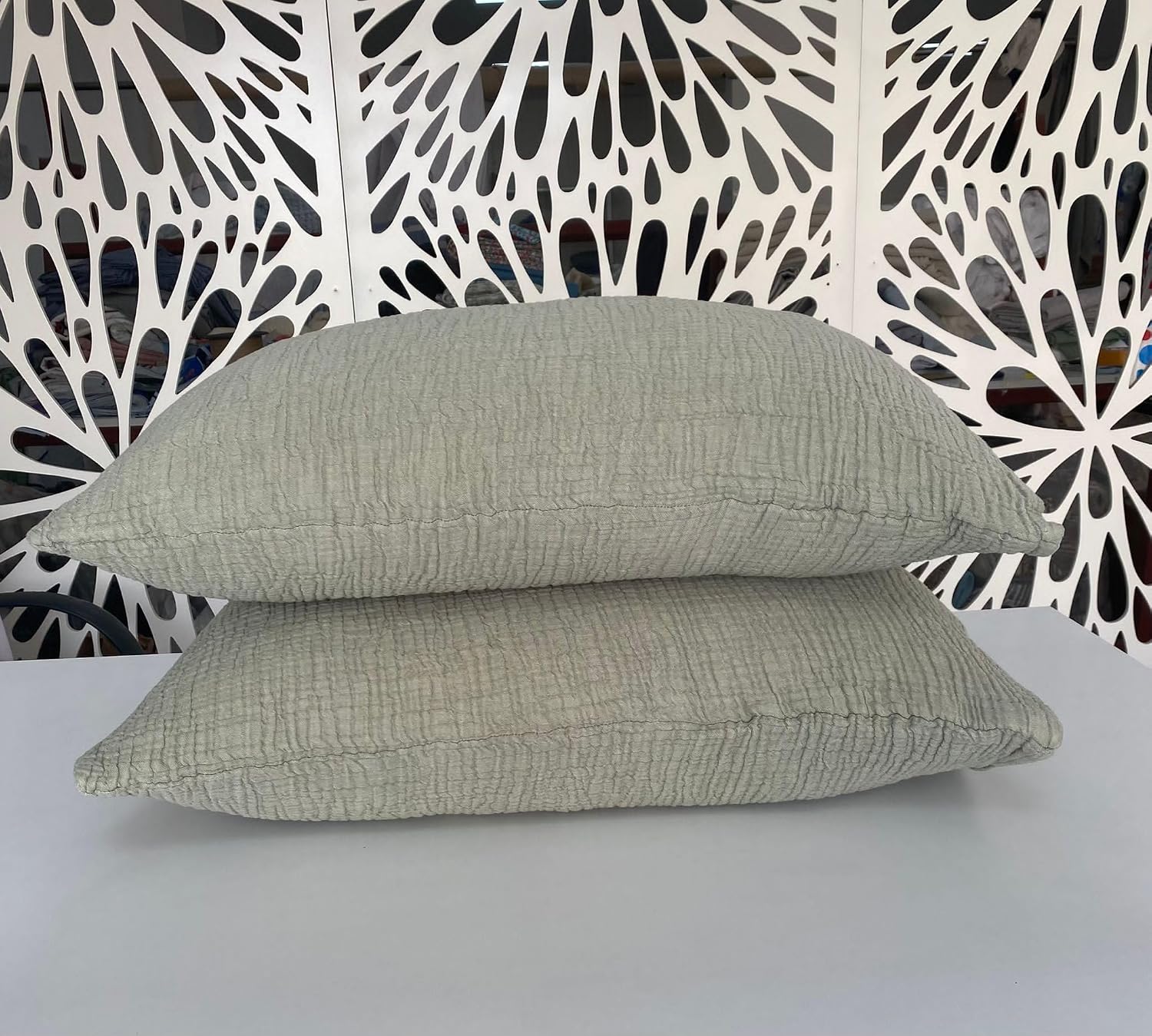 100% Muslin Cotton Pillow Shams, 4 Layers Soft Turkish Cotton Pillowcases, Pillowcase ONLY – No Blanket or Bedspread Included, Green (Two King Pillowcases 20x35)