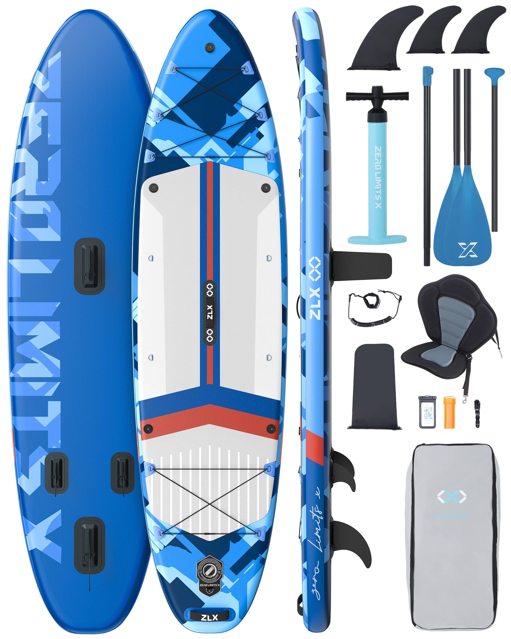 ZLX 350 CM Gonfiabile Stand Up Paddle Board Perfetto per tutti i livelli di abilità, adulti e giovani Ampio design stabile, copertura antiscivolo, pagaia regolabile, guinzaglio di sicurezza e borsa