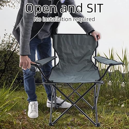 Miniatura 7 de Silla portátil y plegable para acampar para césped al aire libre, grande, gris