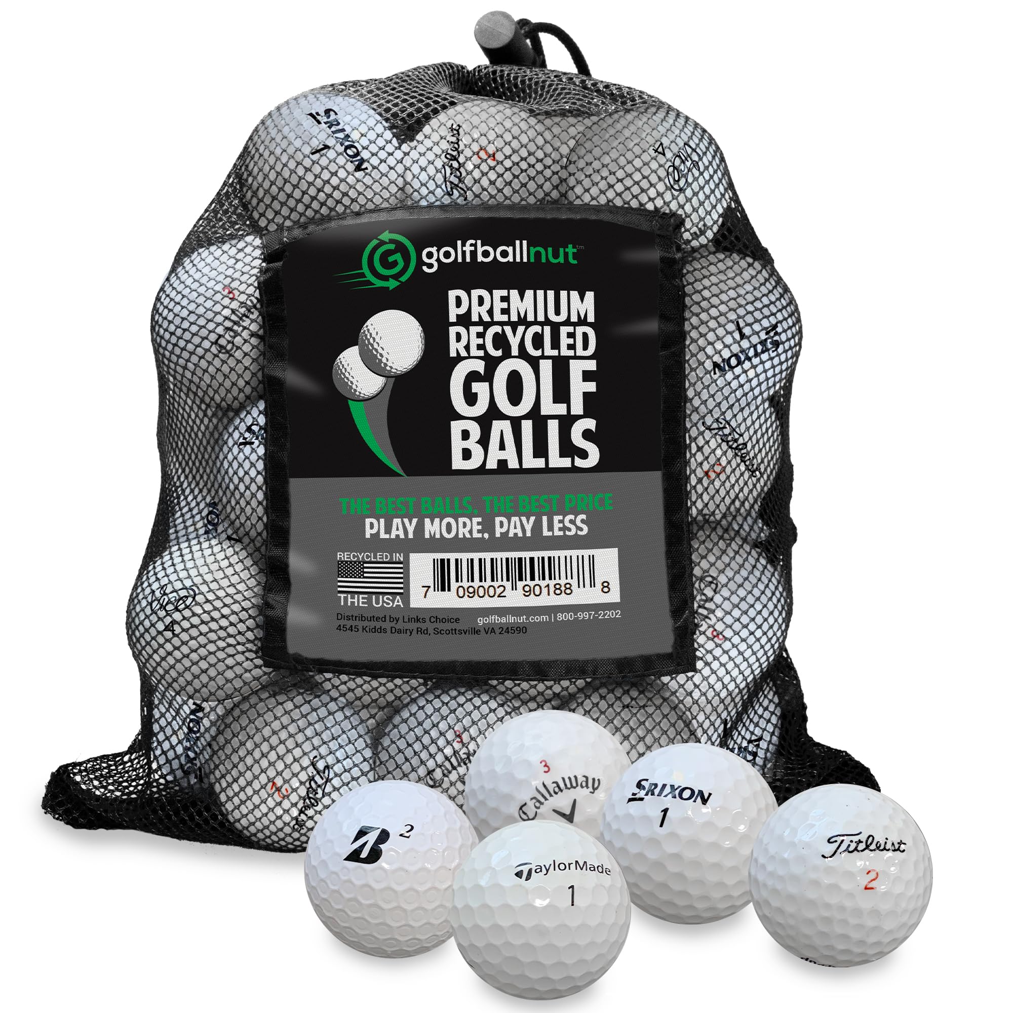 Golf Ball nut - 48 Used Golf Balls – Recycled Premium Brands Assorted Mix for Practice & Play – 5A/4A Premium Condition Mix – Includes Mesh Bag –
