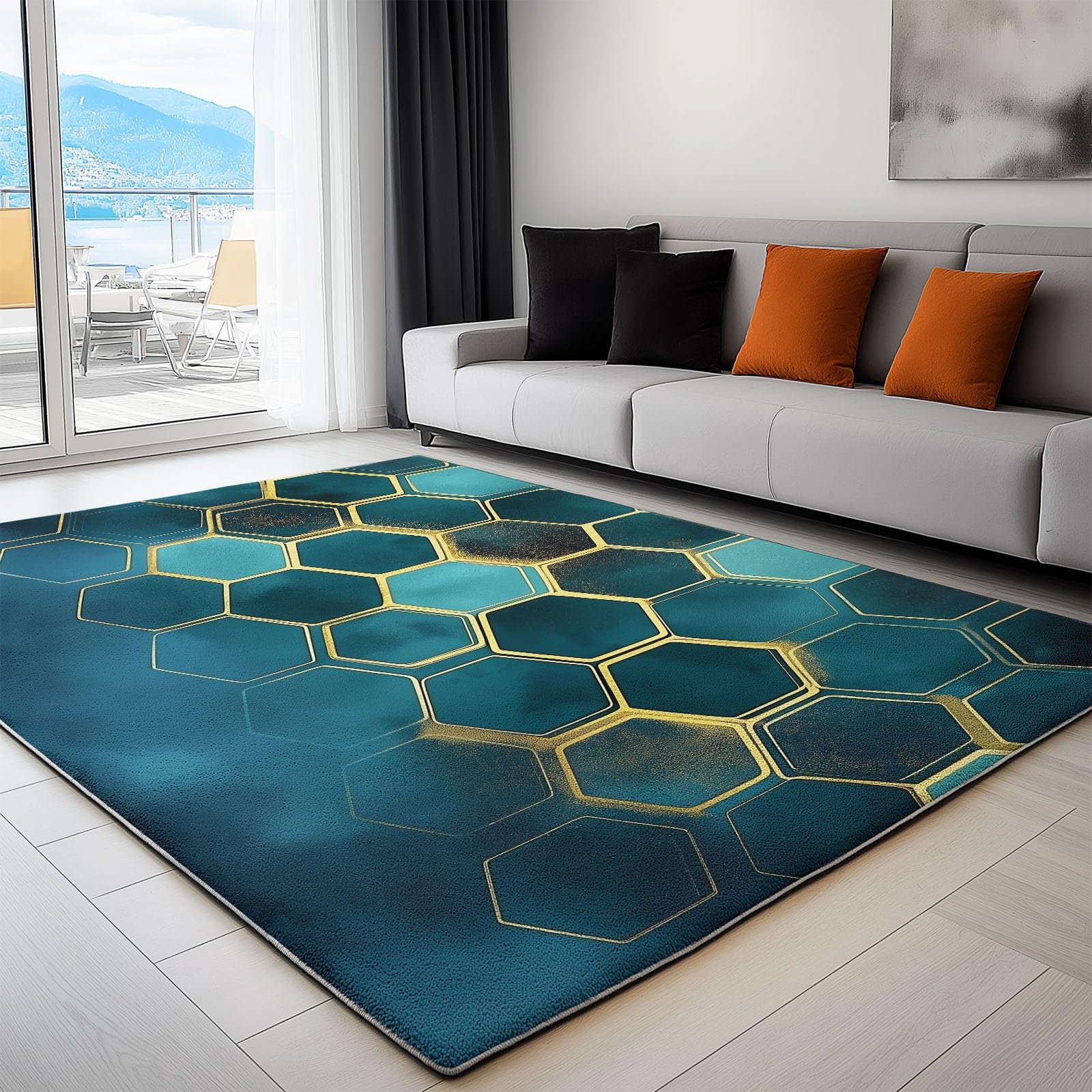 Dywan, geometryczny dywan o strukturze plastra miodu, do salonu, 160 x 230 cm, antypoślizgowy, nowoczesny efekt 3D, wycieraczka do korytarza, sypialni, flanelowa mata podłogowa, nadaje się do
