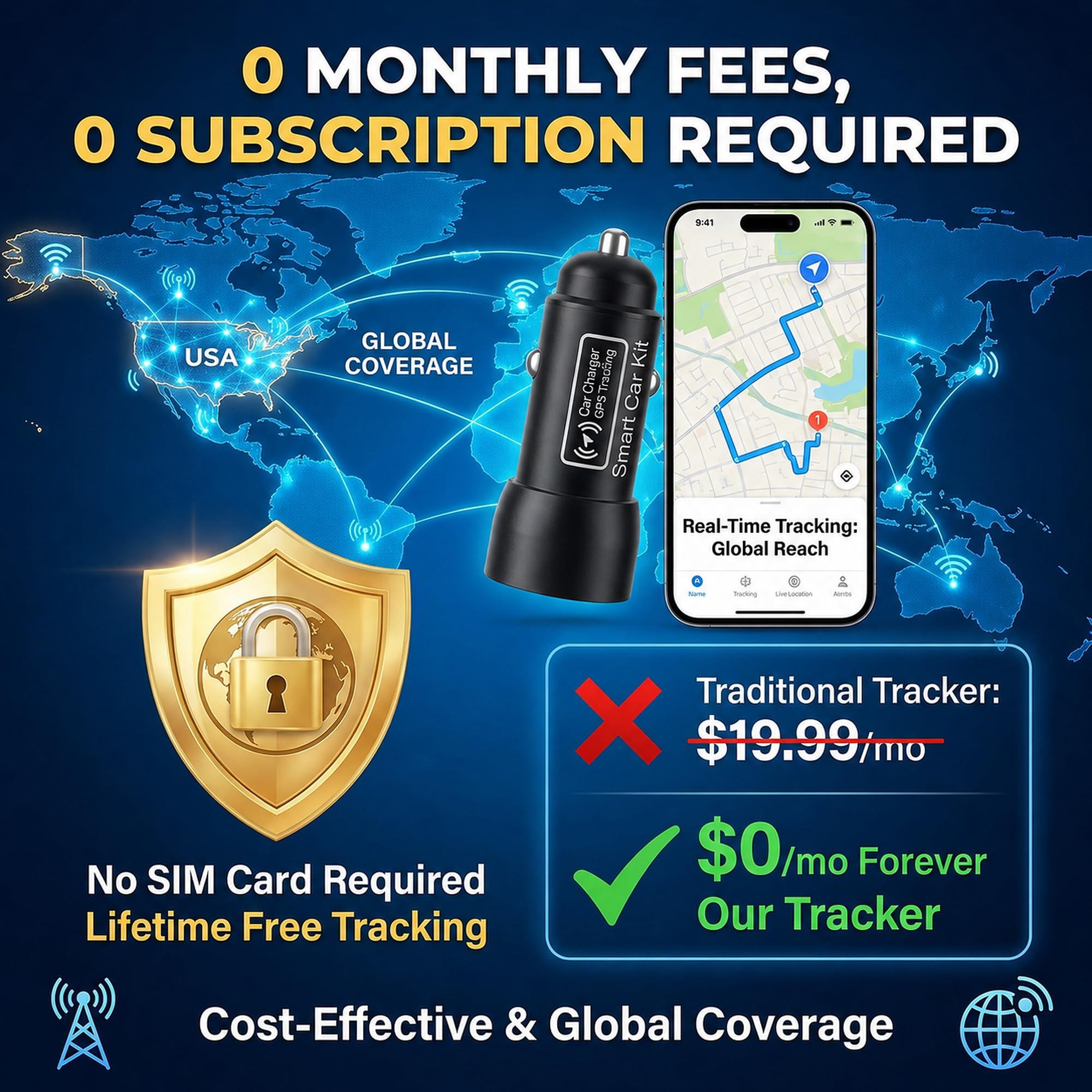 Localizzatore GPS 2 in 1 per veicoli e caricabatterie da auto, localizzatore per accendisigari con doppia porta USB-A e USB-C di ricarica rapida, funziona con Apple Find My, dispositivo di