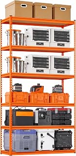 CERVONIX Orange Adjustable 6-Shelf Metal Shelving Unit Storage Utility Rack Garage Shelves Display Rack Steel Bootless Rivet Rack,63 IN Height 1-Pack(Orange (6-Section) (63 x 24 x 12 in)