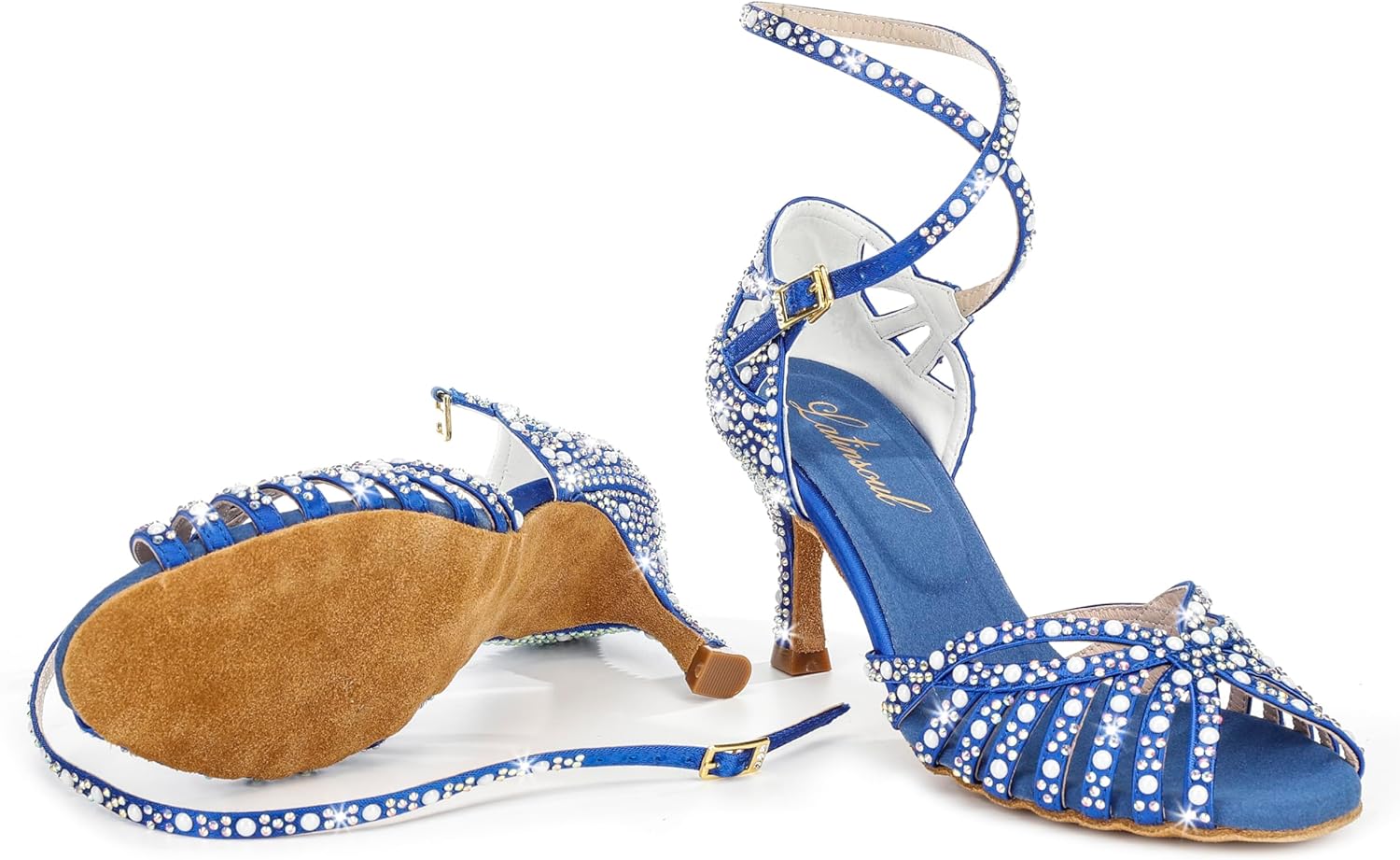 Latinsoul Y205-33 Women's Latin Dance Rhinestone High Heel Shoes Stylish and Comfortable Adjustable Ankle Strap Dance Sandals for Ballroom, Salsa Dance Shoes
