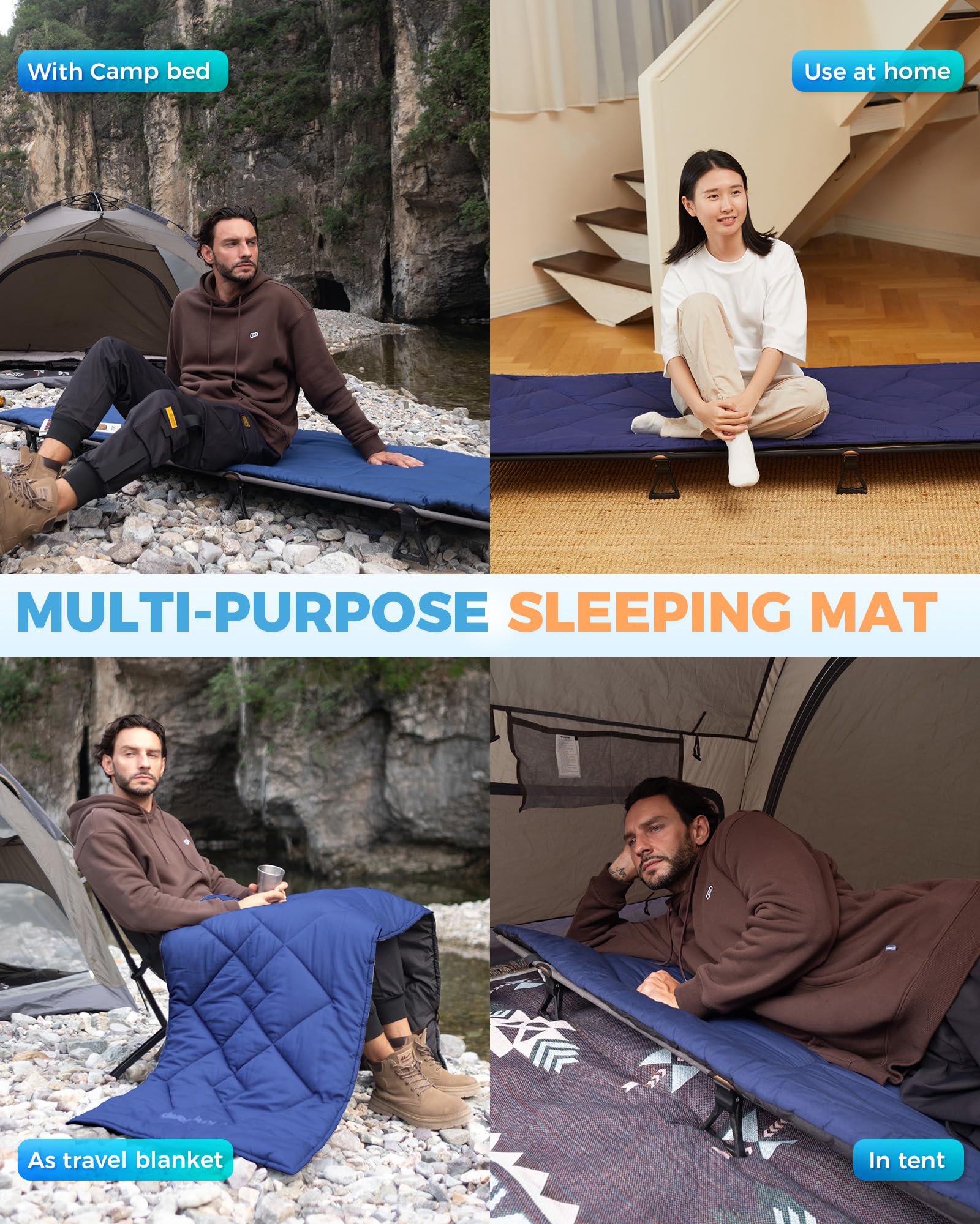 KingCamp Cuscino per lettino da campo, in cotone, super leggero e portatile, multiuso per letto da campeggio, da giardino, anche come tappetino per dormire o da viaggio, per campeggio, attività